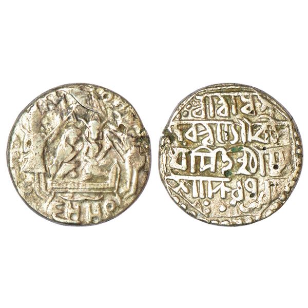 Medal: Ramatanka, mid-19th century, base silver token, 12.08g. Obv: Darbar scene,