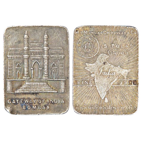 Miscellaneous: Silver bar, 5 tola, 58.2g, 0.9990 fine silver, issued by M/s. Manilal Chimanlal & Co.