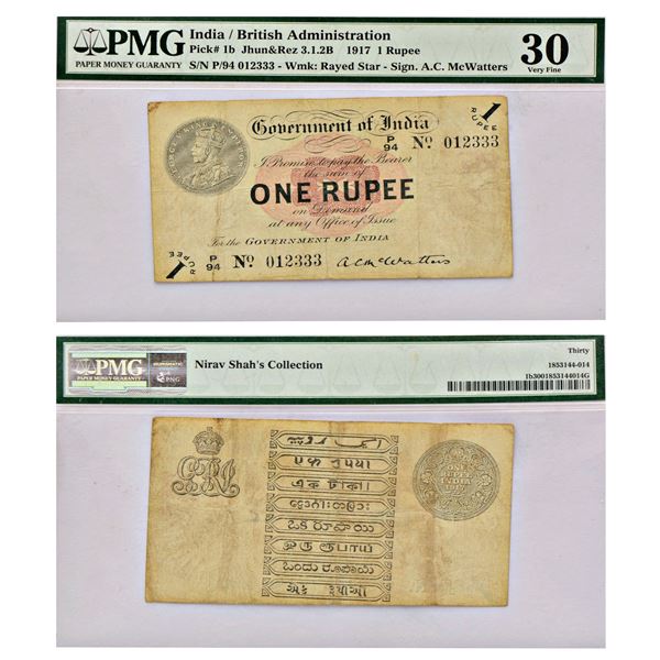 Paper Money: British India, George V, 1 rupee, Universalised circle, 1917, signed by A.C. McWatters,