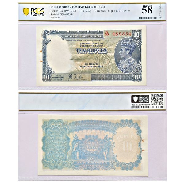 Paper Money: British India, George VI, 10 rupees, 1st issue, ND (1938), signed by J.B. Taylor,
