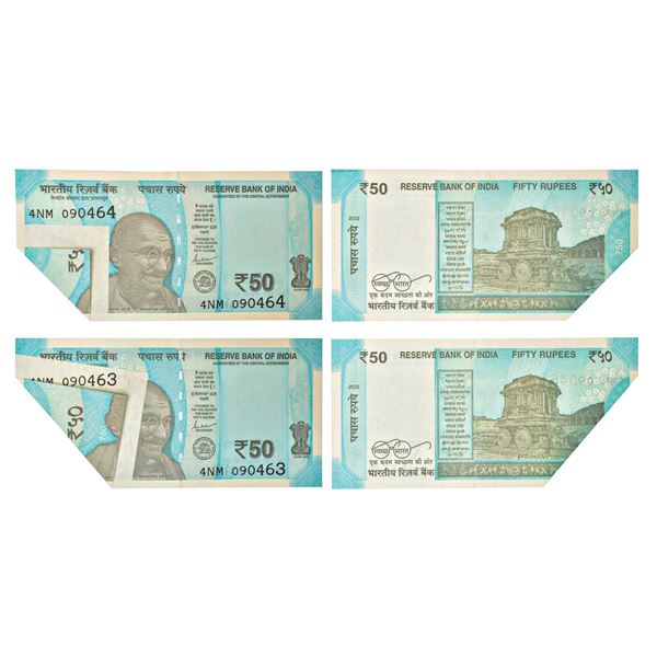 Paper Money: 50 rupees, misprint notes (2), new Gandhi series, 2022, signed by Shaktikanta Das,