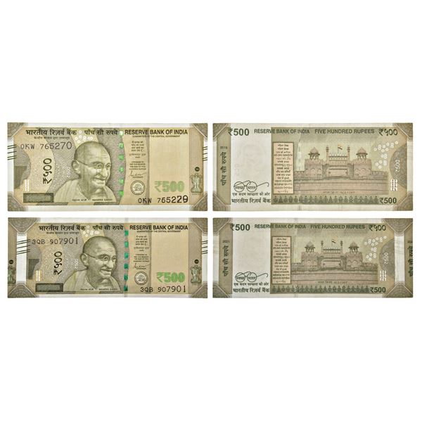 Paper Money: 500 rupees, misprint notes (2), new Gandhi series, signed by Shaktikanta Das, 1x 2019,