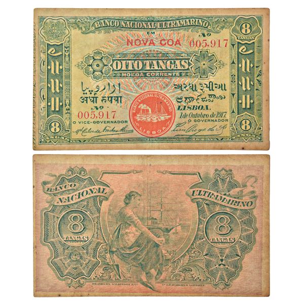 Paper Money: Indo-Portuguese Territories, 8 tangas, dated 1st October 1917,