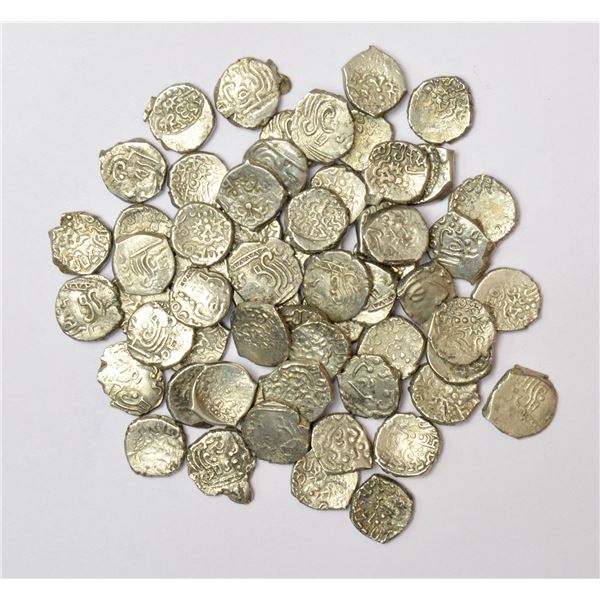 Large Lot: A group of 60 Ancient Gupta silver coins, mostly Kumargupta, various weights and types. (