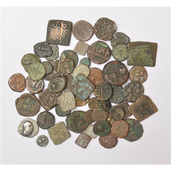 Large Lot: A group of 55 copper and lead coins, includes ancient (2 silver), medieval, South India a