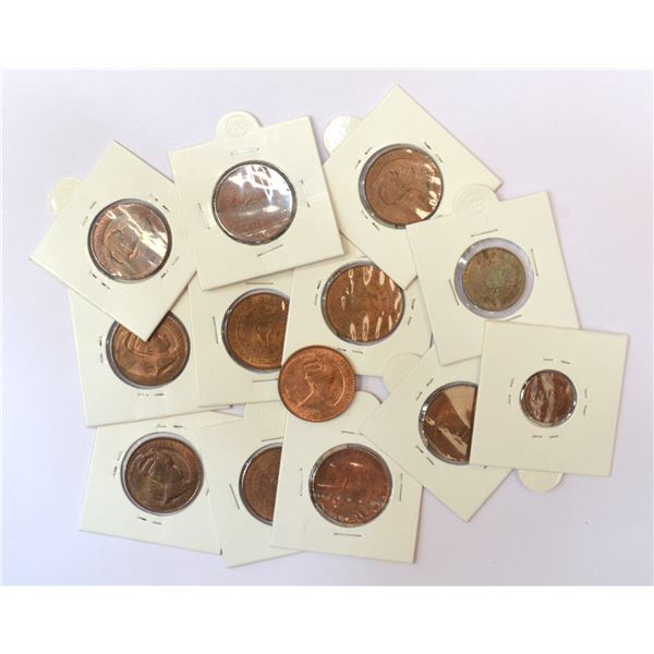 Large Lot: A group of 13 Travancore state copper coins, Rama Varma VI, includes 11x Chuckram,