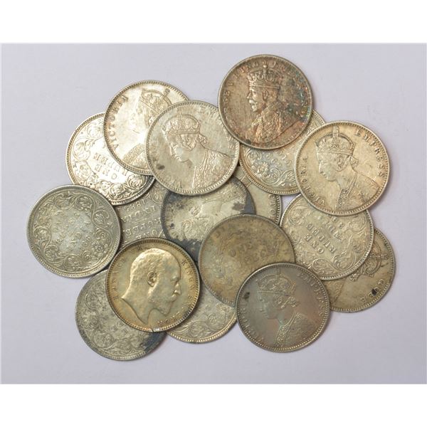 Large Lot: A group of 17 British India silver rupee, includes 15x Victoria, 1x Edward VII and 1x Geo