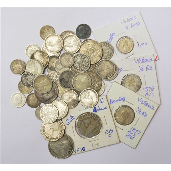 Large Lot: A group of 53 British India silver (50) and nickel (3) coins, includes 5x Victoria, 16x E