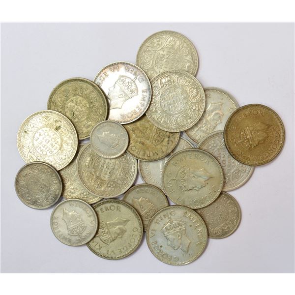 Large Lot: A group of 20 George VI half silver coins, includes 15x rupee, 4x ½ rupee and 1x ¼ rupee,