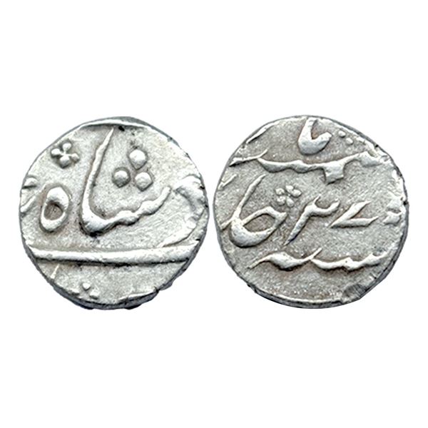 Muhammad Shah (1719-1748 AD), silver Â¼ rupee, attributed to Murshidabad mint by style, RY 27, KM 43