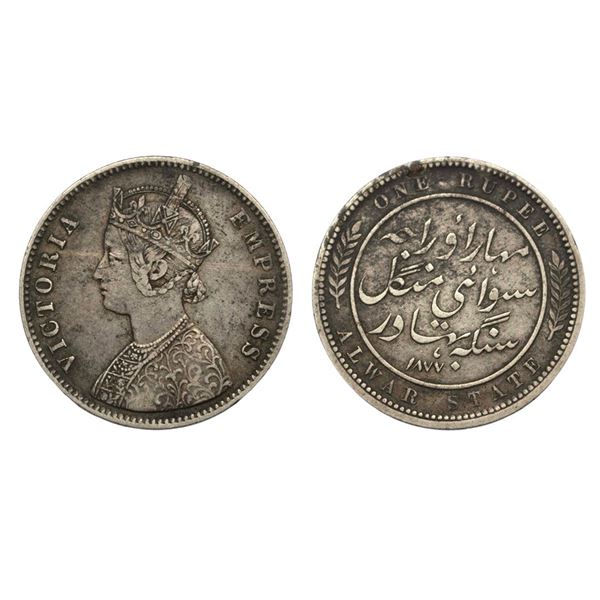 Alwar, Mangal Singh (AH 1291-1318/ 1874-1892 AD), Silver Rupee, Calcutta Mint, AH 1880.
