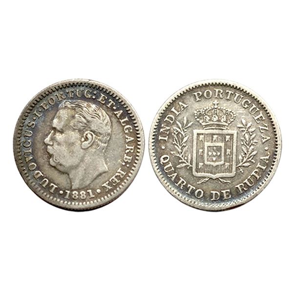 Indo-Portuguese, Luis (1861-1889 AD), Silver Â¼ Rupia, 2.86Grms, Goa issue, AD 1881.