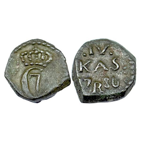 Tranquebar, Christian VII, Copper 4 Cash, 2.46Grms.