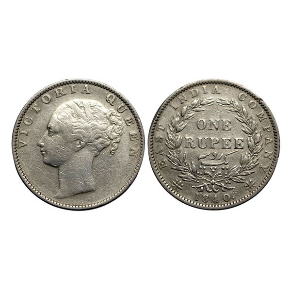 Victoria Queen, Silver Rupee, 1840, Continuous Legend, Madras Mint