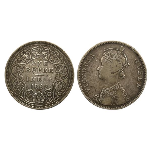 British India, Victoria Empress, 1862 AD, Silver Rupee, Calcutta Mint,