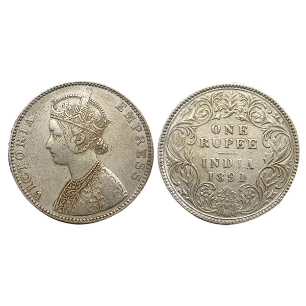 British India, Victoria Empress, 1891 AD, Silver Rupee,