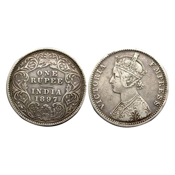 Victoria Empress, 1897 AD, Silver Rupee, 11.56 gms, Calcutta Mint.