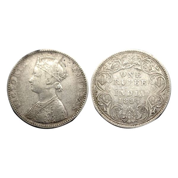 Victoria Empress, 1897 AD, Silver Rupee, 11.54 gms, Calcutta Mint.