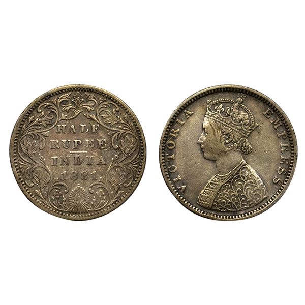 Victoria Empress, Silver Â½ Rupee, 1881, Bombay Mint, B2/II/dot, (PR 289).