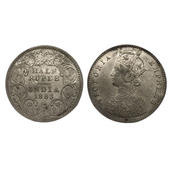 Victoria Empress, silver Â½ rupee,1883, Calcutta mint, A/I/C incused, PR 267.