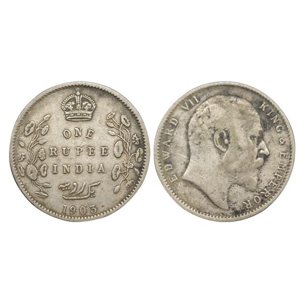British India, Edward VII, 1903 AD, Silver Rupee, 11.52 gms, Calcutta Mint,
