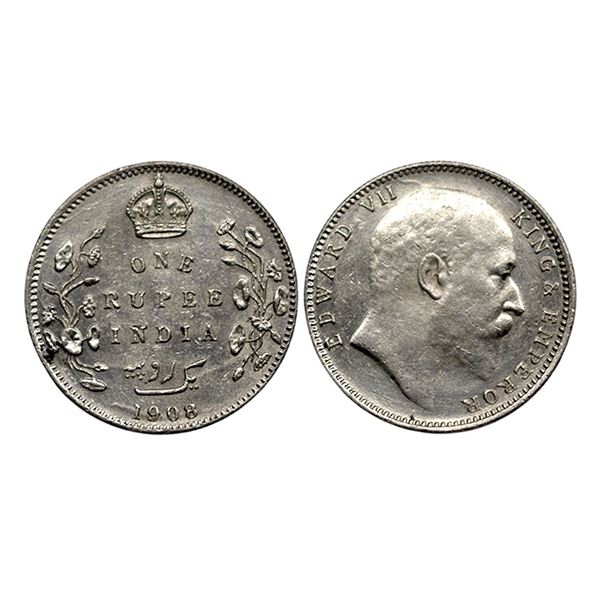 Edward VII, SIlver Rupee, 1908, Bombay Mint,