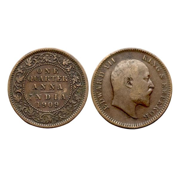 Edward VII, Copper One Quarter Anna, 1909,