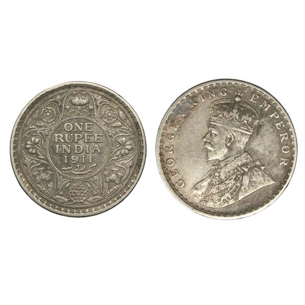 British India, SIlver Rupee, George V, 1911.