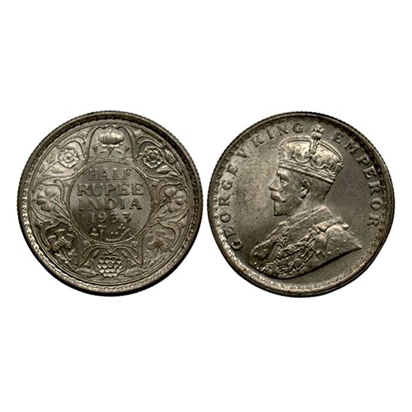 George V, Silver 1/2 Rupee, 1933,