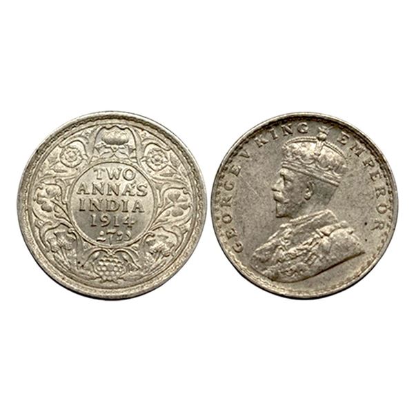 George V, Silver Two Annas, 1914,
