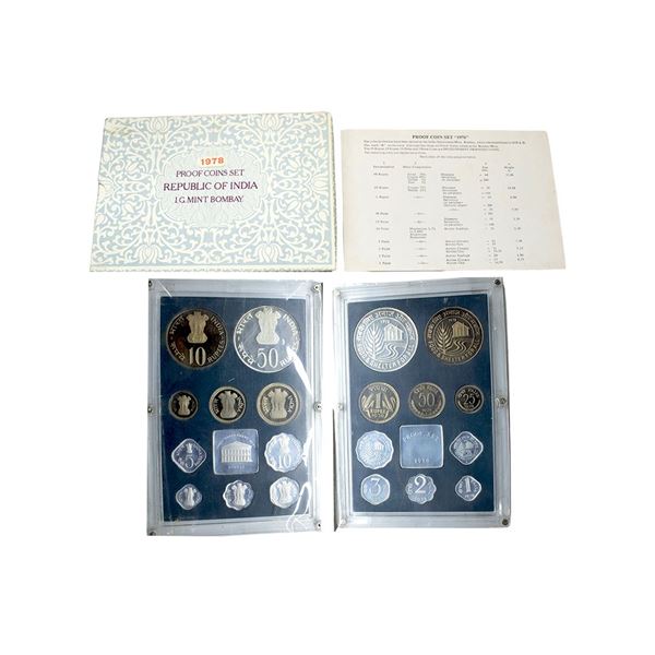 1978, Food & Shelter For All, Proof set of 10 Coins, 50 Rupees, 10 Rupees, 1 Rupee, 50 Paise, 25 Pai