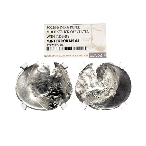 Hyderabad Mint, One Rupee, Mint Error, Multi Struck Off Centre, with Indents, Graded Mint