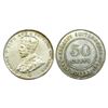 British Colonial, Straits Settlement, George V, 1920 AD, Silver 50 Cents, KM #35.
