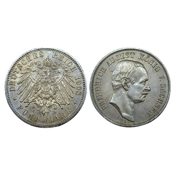 Germany, Prussia Kingdom, Wilhelm II, Silver 5 Mark, Berlin Mint, 1908.