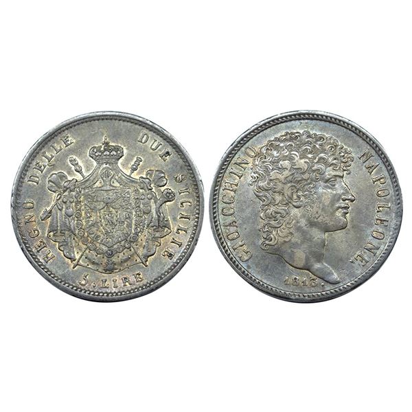 Italy, Kingdom of Naples, Joachim Murat (1808-1815 AD), Silver 5 Lire, 1813 AD.