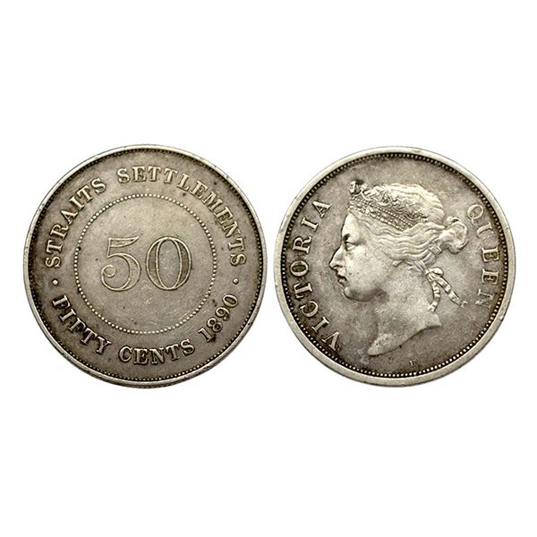 Straits Settlements, Silver 50 Cents, 13.56Grms, AD 1890.