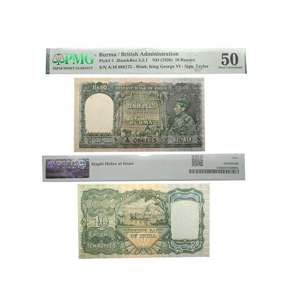 British India, Burma, George VI, 10 rupees, ND (1938).