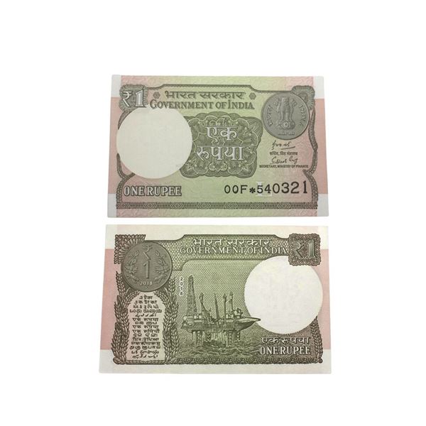 1 Rupee, 2018, Star Serial with Ladder Serial No. 00F540321 (f=6), inset L, signed by Subhash Garg.