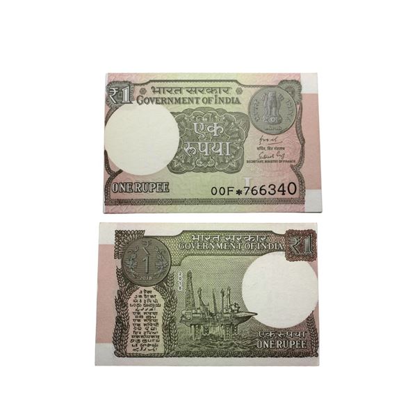 1 Rupee, 2018, Cutting Error, Serial No. 00F 766340, Inset L, Signed by Subhash Garg