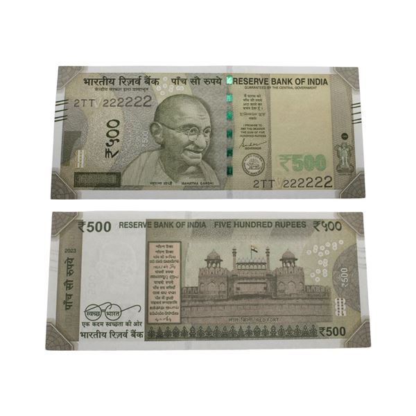 500 Rupees, 2023, Fancy Serial No. 2TT 222222, Inset V, Signed by Shaktikanta Das.