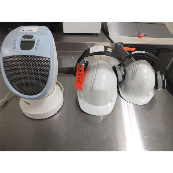 Small Space heater & 2 Hard Hats w/ Muffs