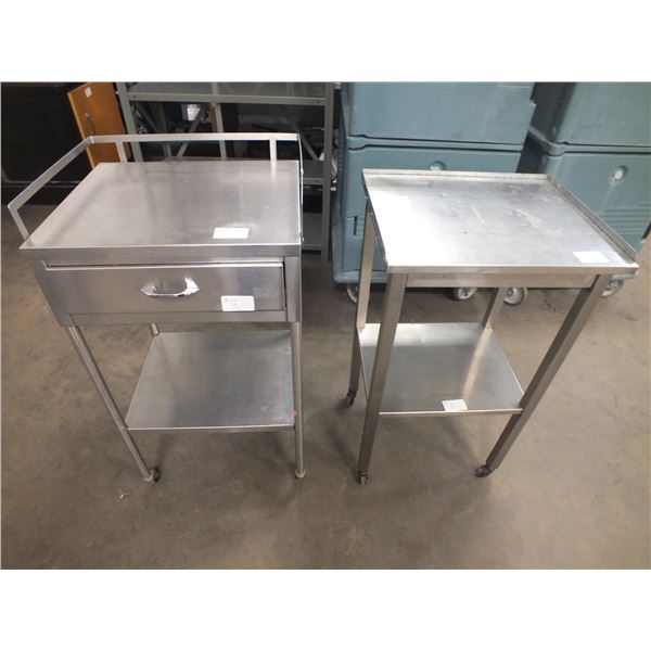 2 Small Stainless Steel Tables on Wheels