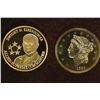 Image 1 : 2-1 OZ. GOLD PLATED ROUNDS BY THE AMERICAN MINT: