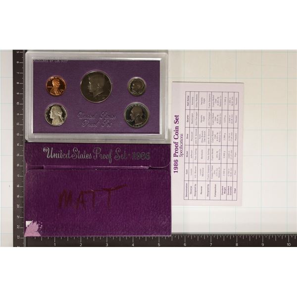 1986 US PROOF SET (WITH BOX) & WITH CERTIFICATE