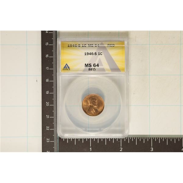 1946-S LINCOLN WHEAT CENT ANACS MS64 RED