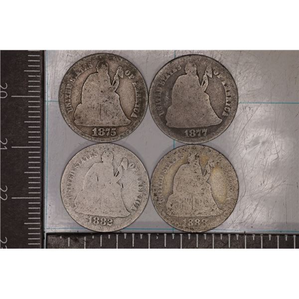 1875, 77, 82 & 1888 SILVER SEATED LIBERTY DIMES