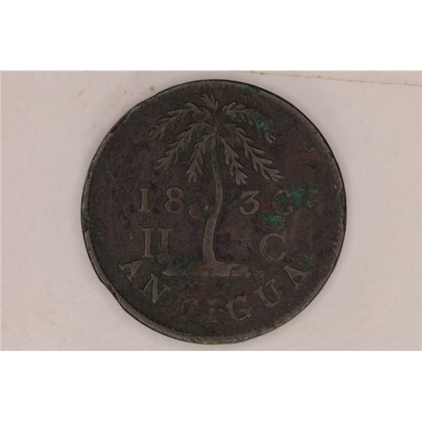 1836 ANTIGUA 1 FARTHING WITH VIRDIGRIS