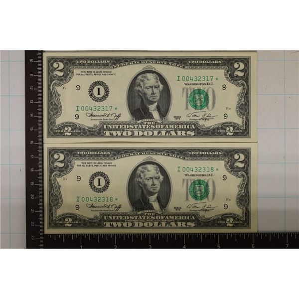 2-1976 US STAR NOTE $2'S WITH CONSECUTIVE SERIALS