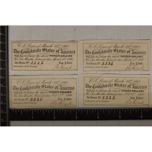 4-1863 CONFEDERATE STATES OF AMERICA BOND COUPONS