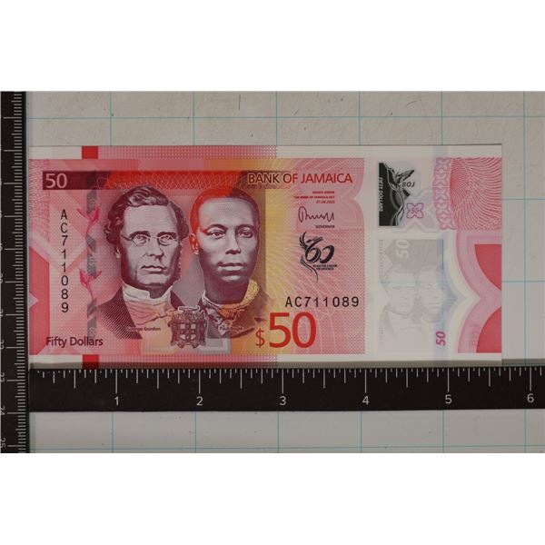 2022 JAMAICA $50 CRISP UNC POLYMER BILL COLORIZED